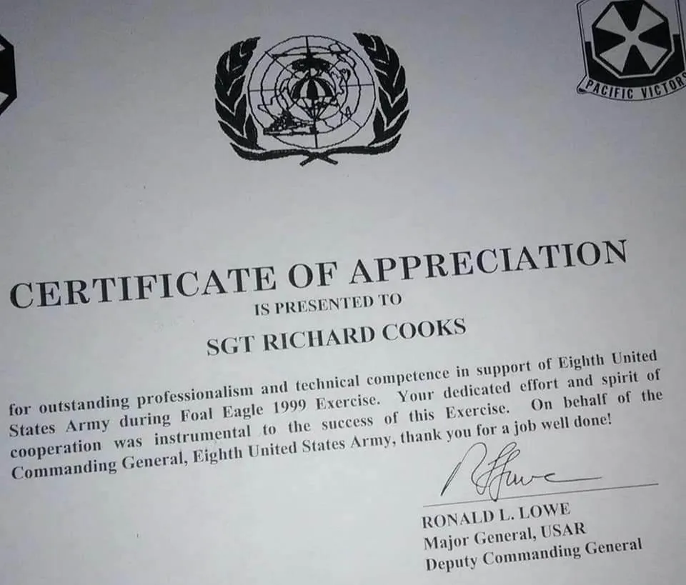 Richard Cooks recognition and service document