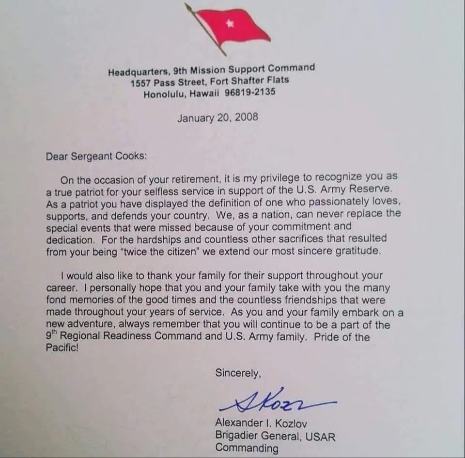 Richard Cooks recognition and service document